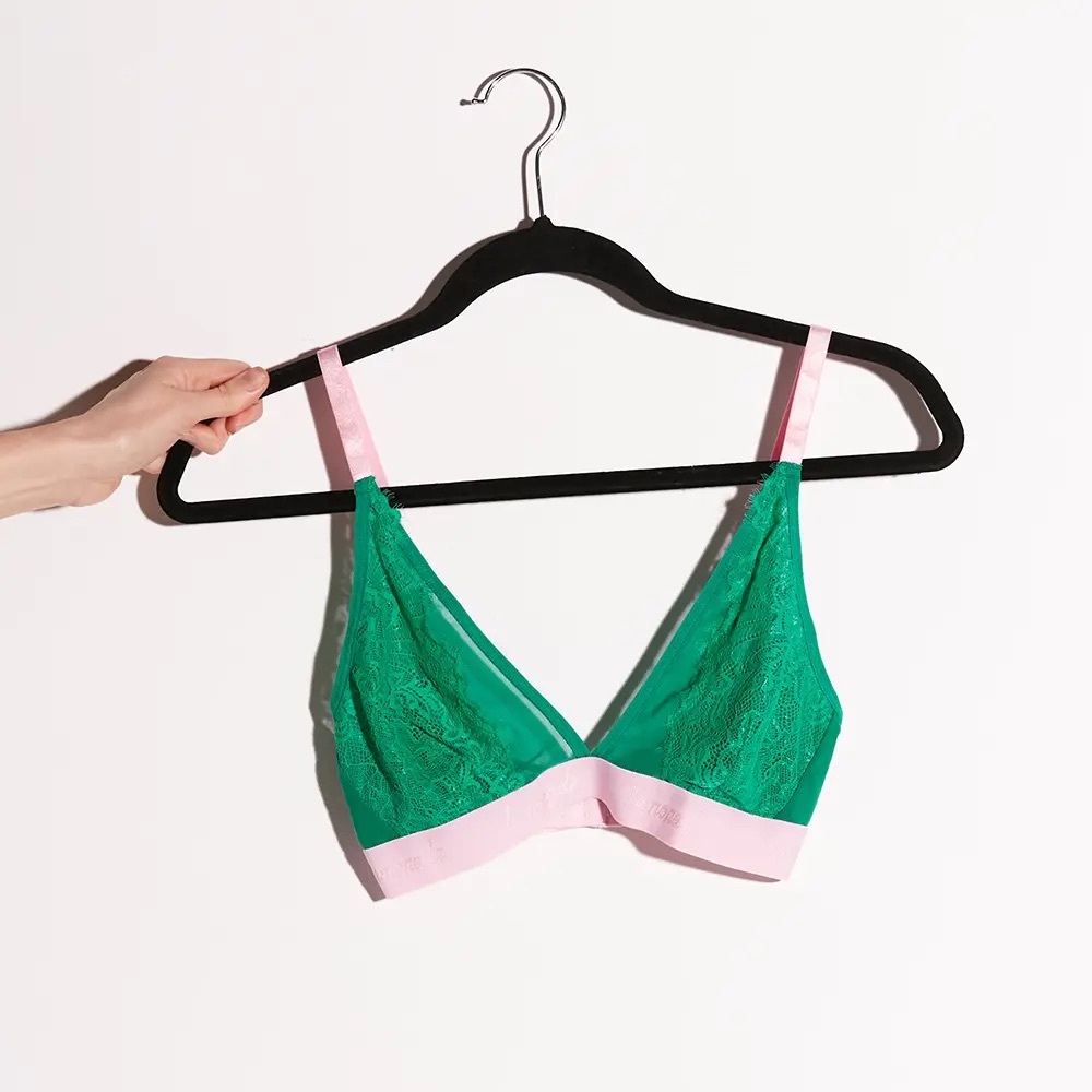 Lemonade Dolls Synergy lace and mesh bralette in green with pink trim